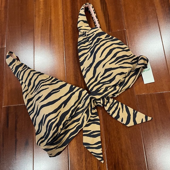 aerie Other - Aerie Tiger Bikini Swim Top Animal Print Triangle Tan Brown Textured New Size XL